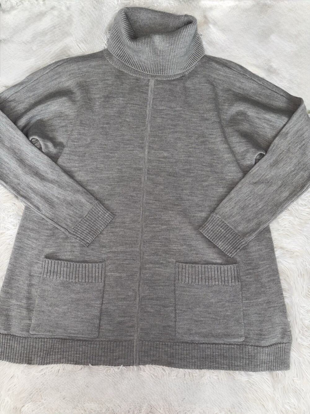 Talbots S Merino Wool Gray Turtleneck Tunic Sweater W/ Pockets. EXC. Condition